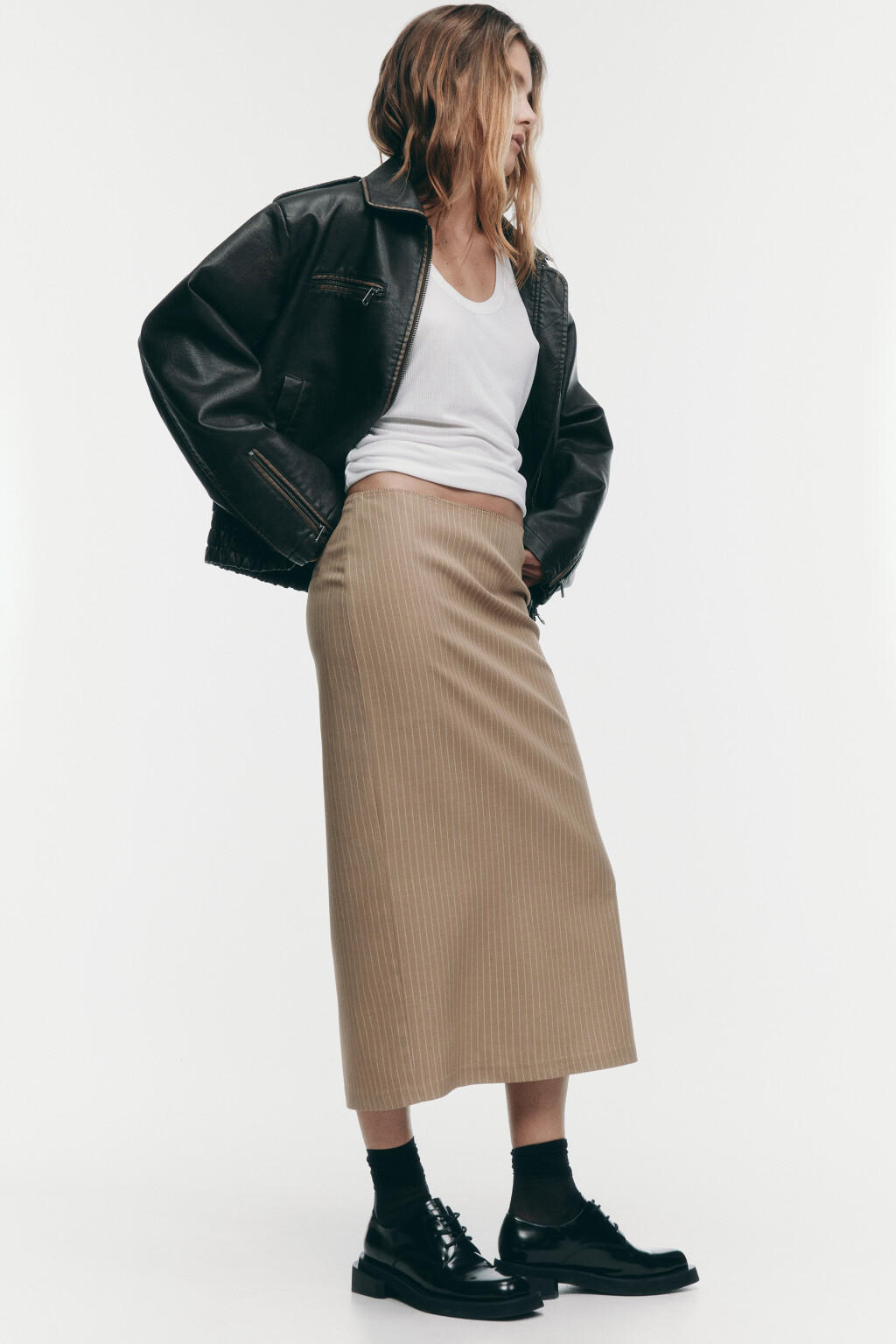 Юбка миди прямая костюмная - цвет бежевый - 1