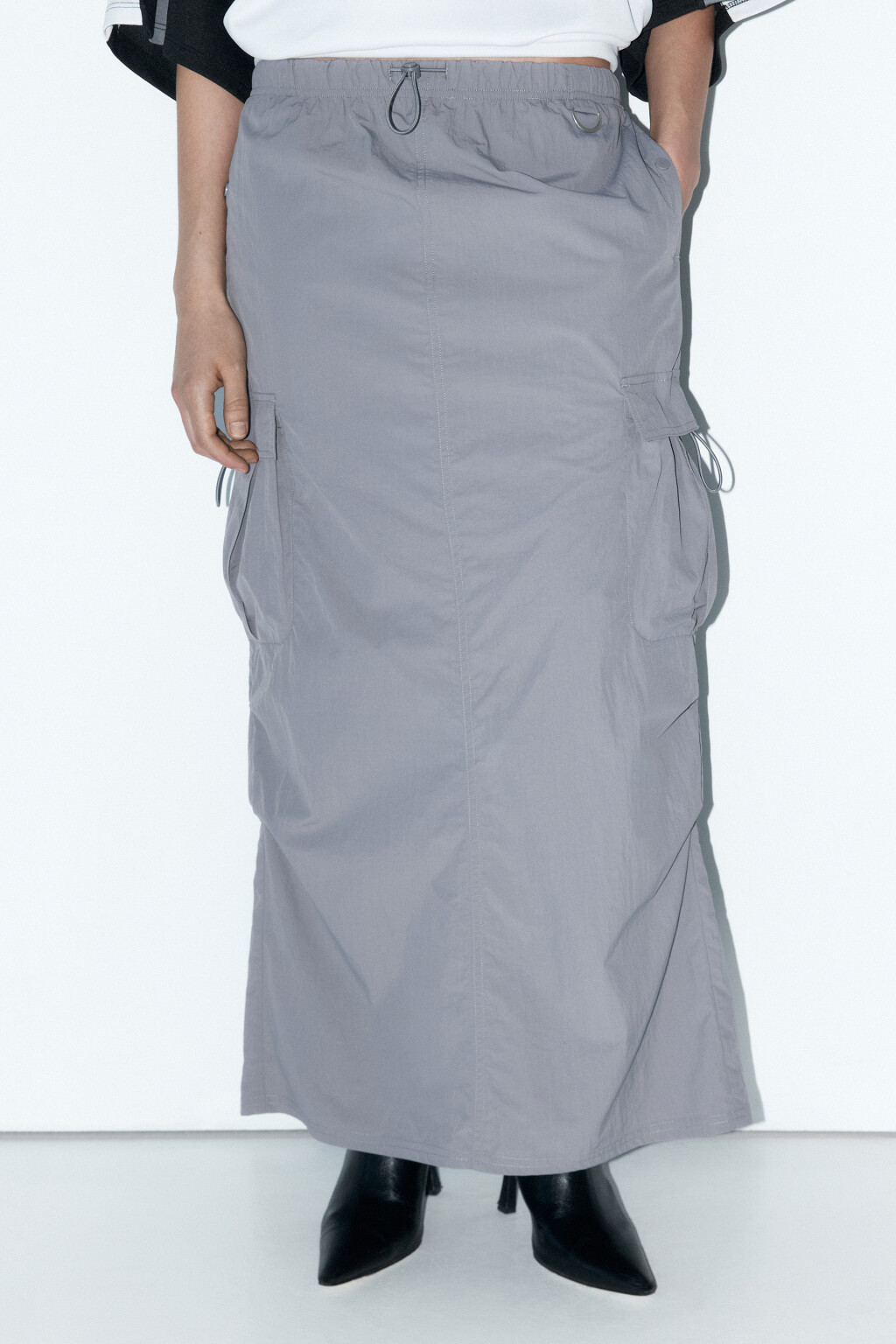 Юбка-парашют макси с карманами карго - цвет серый - 2