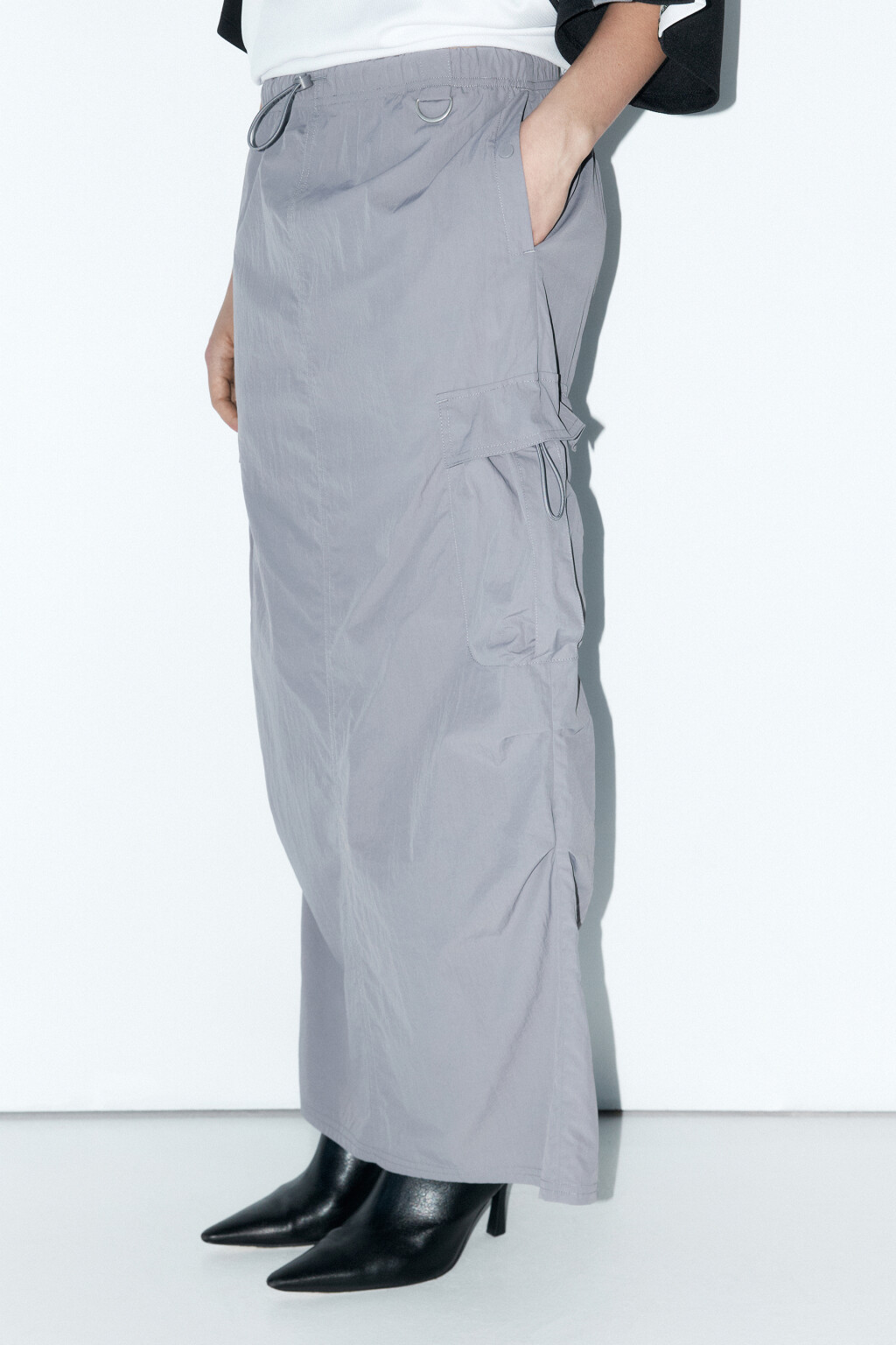 Юбка-парашют макси с карманами карго - цвет серый - 3
