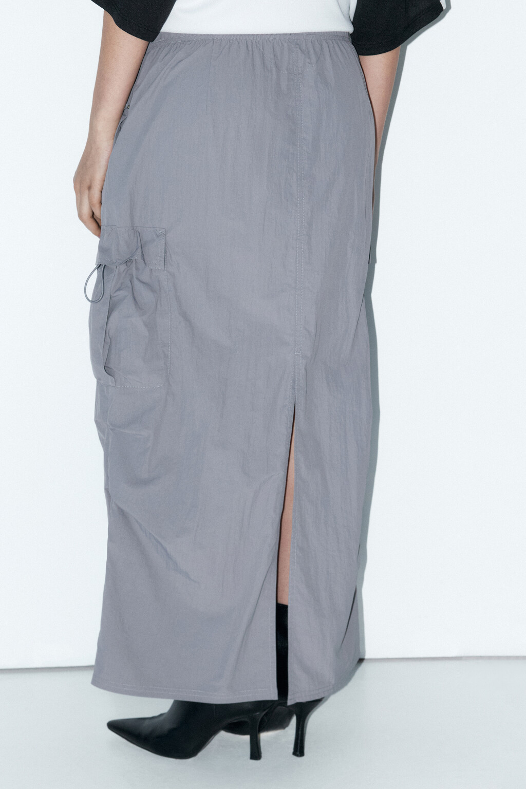 Юбка-парашют макси с карманами карго - цвет серый - 4