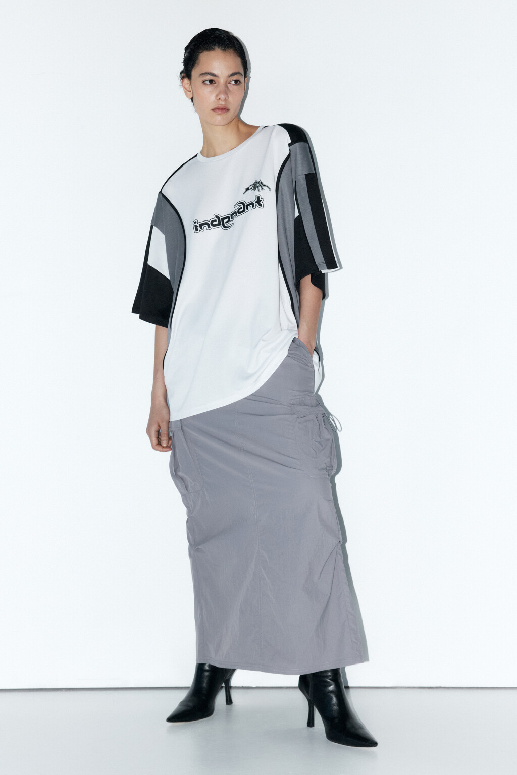 Юбка-парашют макси с карманами карго - цвет серый - 5