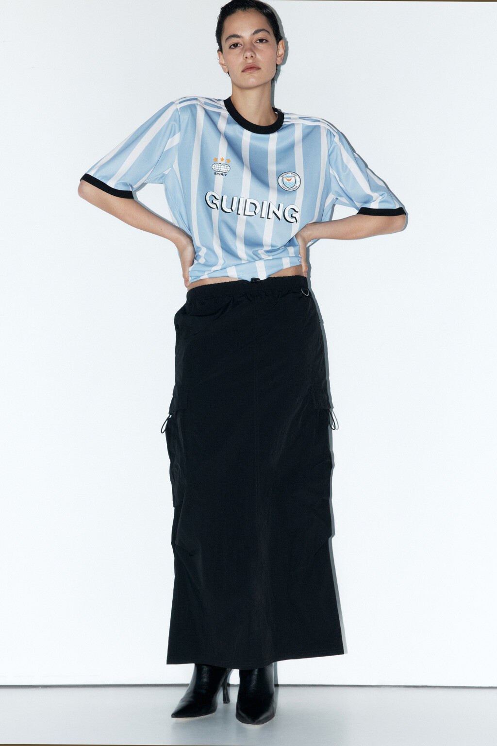 Юбка-парашют макси с карманами карго - цвет черный - 3