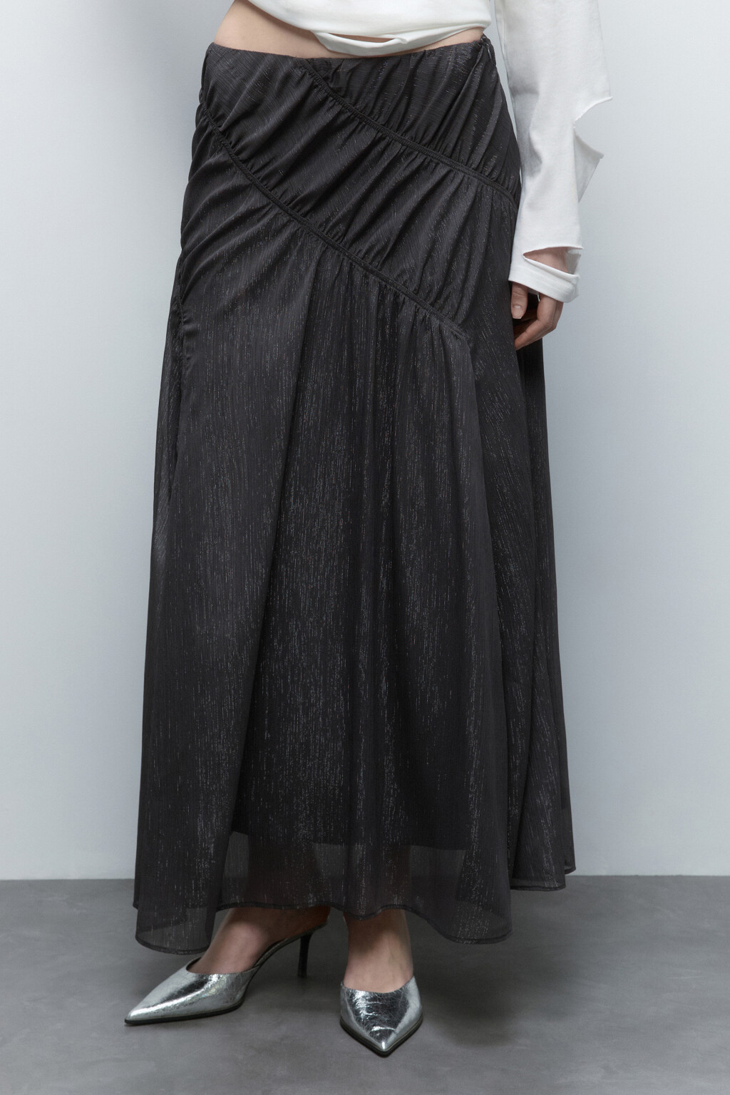 Юбка-годе макси из блестящей ткани - цвет серый - 2