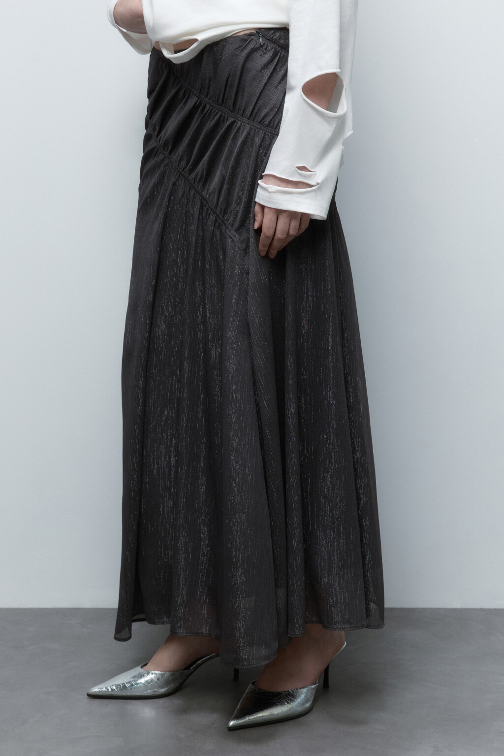 Юбка-годе макси из блестящей ткани - цвет серый - 3
