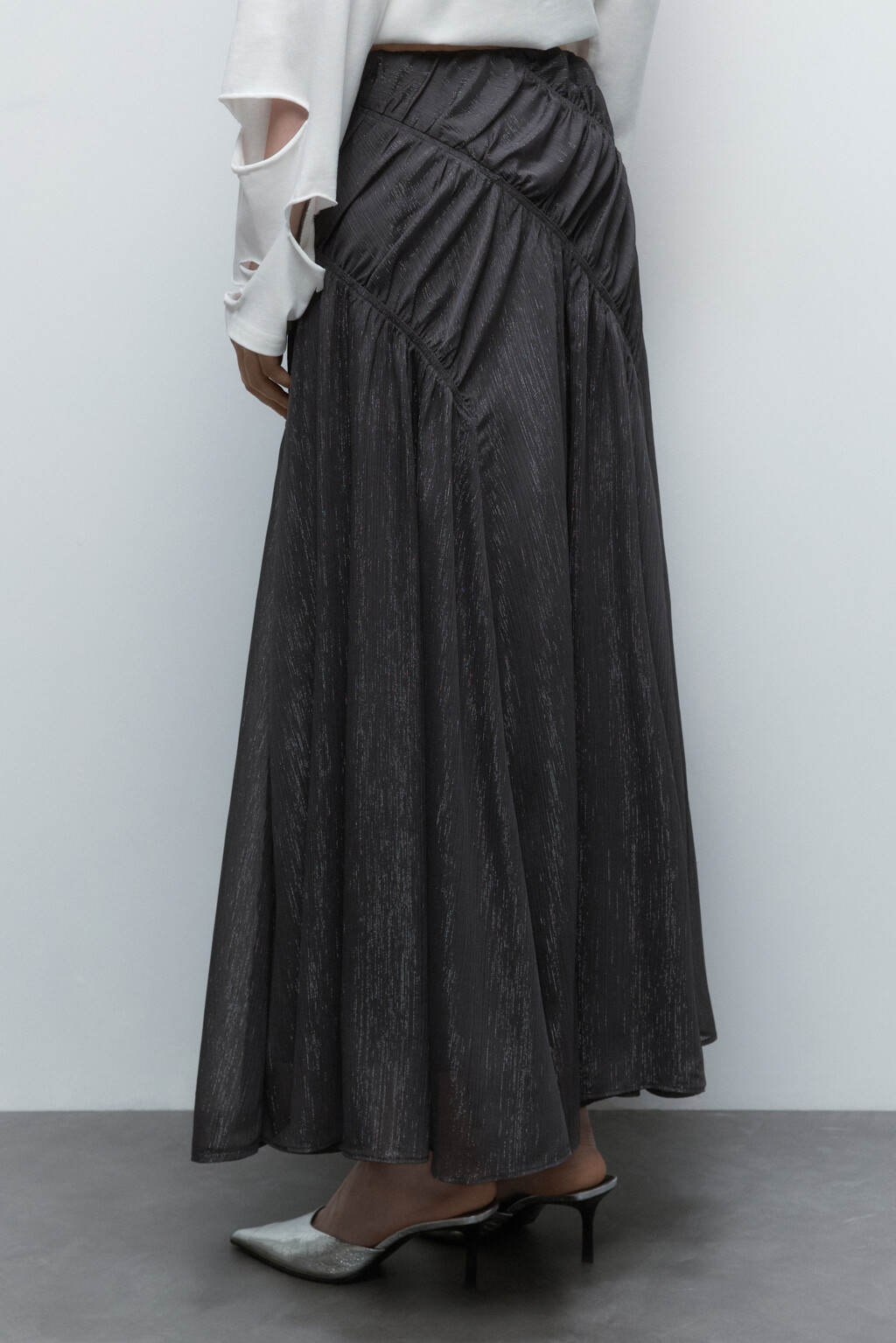 Юбка-годе макси из блестящей ткани - цвет серый - 4