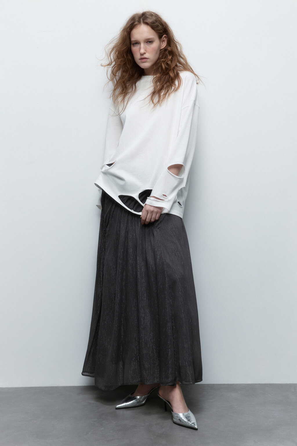 Юбка-годе макси из блестящей ткани - цвет серый - 5