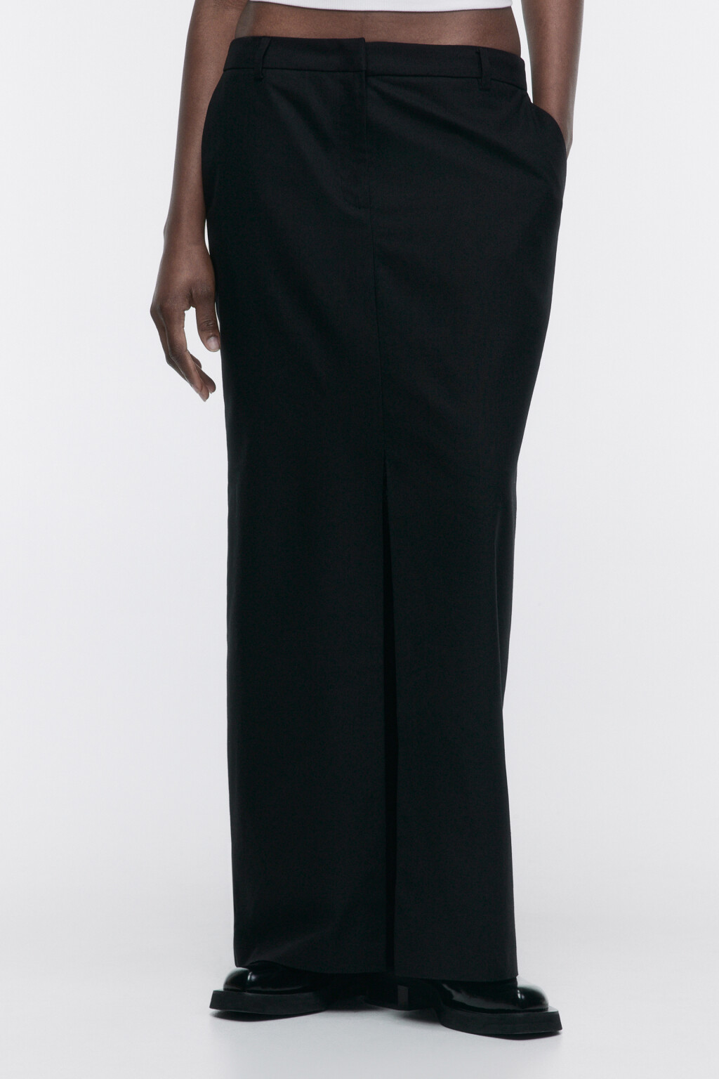 Юбка макси прямая из льняной ткани - цвет черный - 2