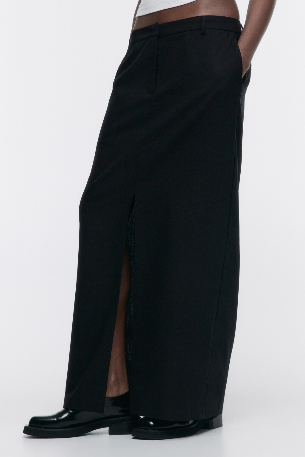 Юбка макси прямая из льняной ткани - цвет черный - 3