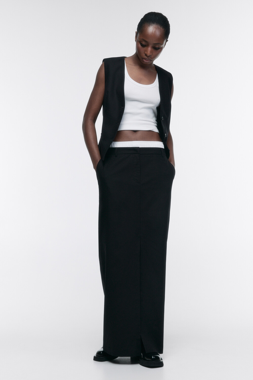 Юбка макси прямая из льняной ткани - цвет черный - 5