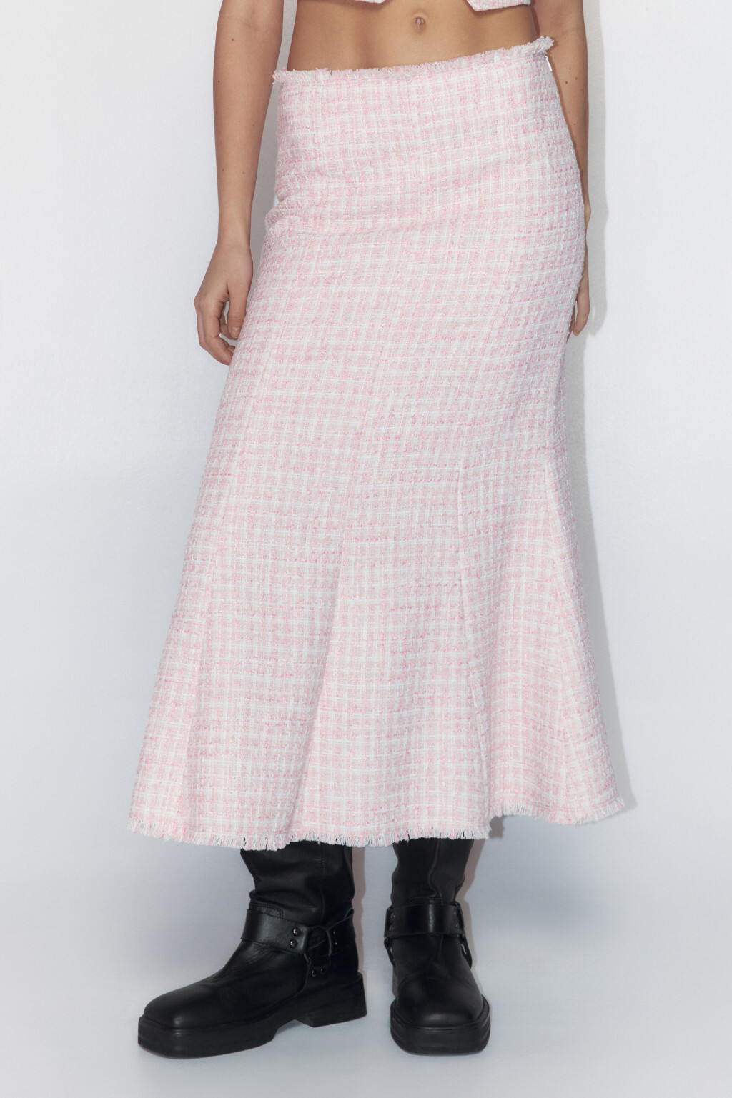 Юбка-годе миди твидовая - цвет розовый - 3