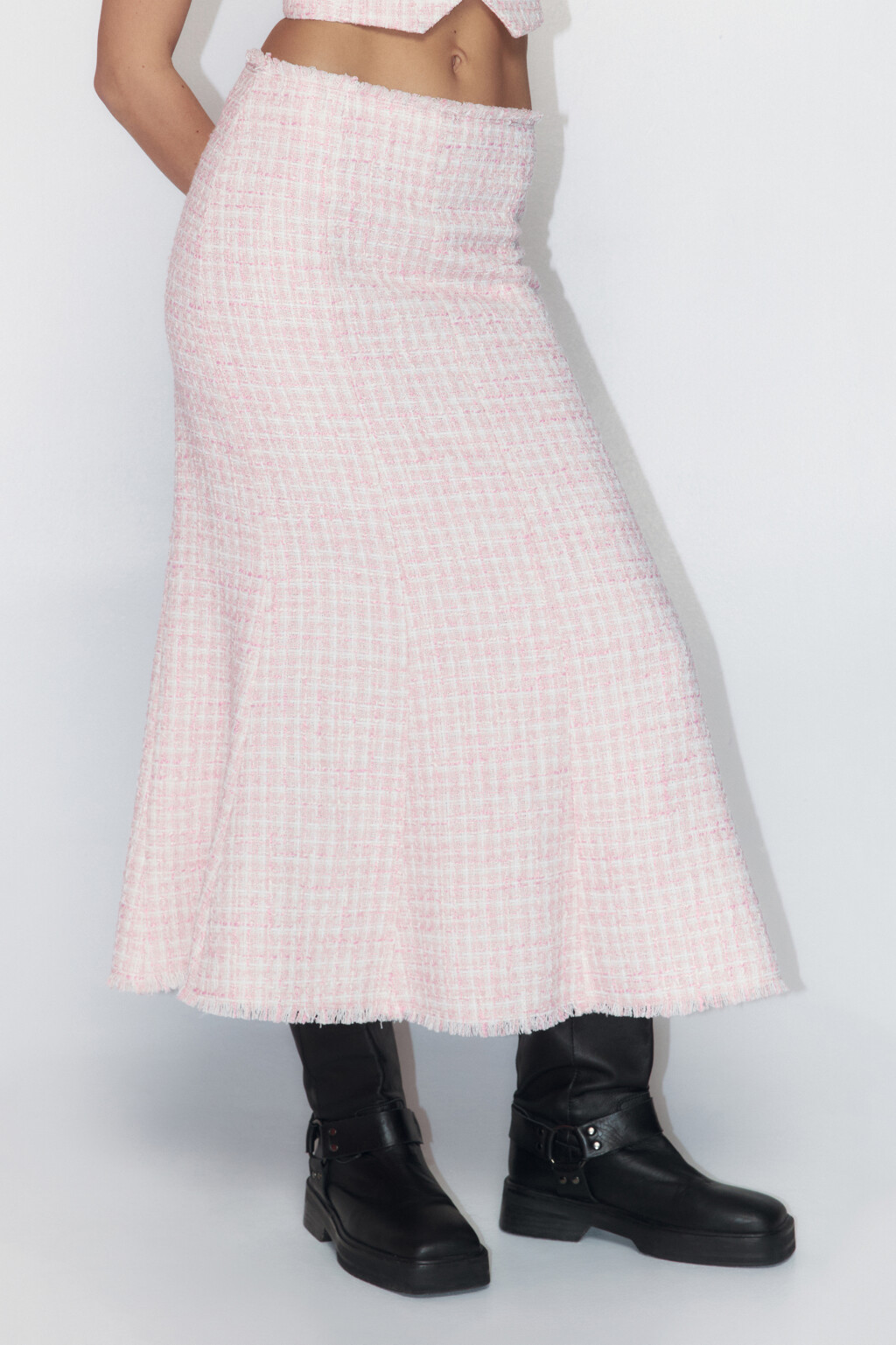 Юбка-годе миди твидовая - цвет розовый - 4