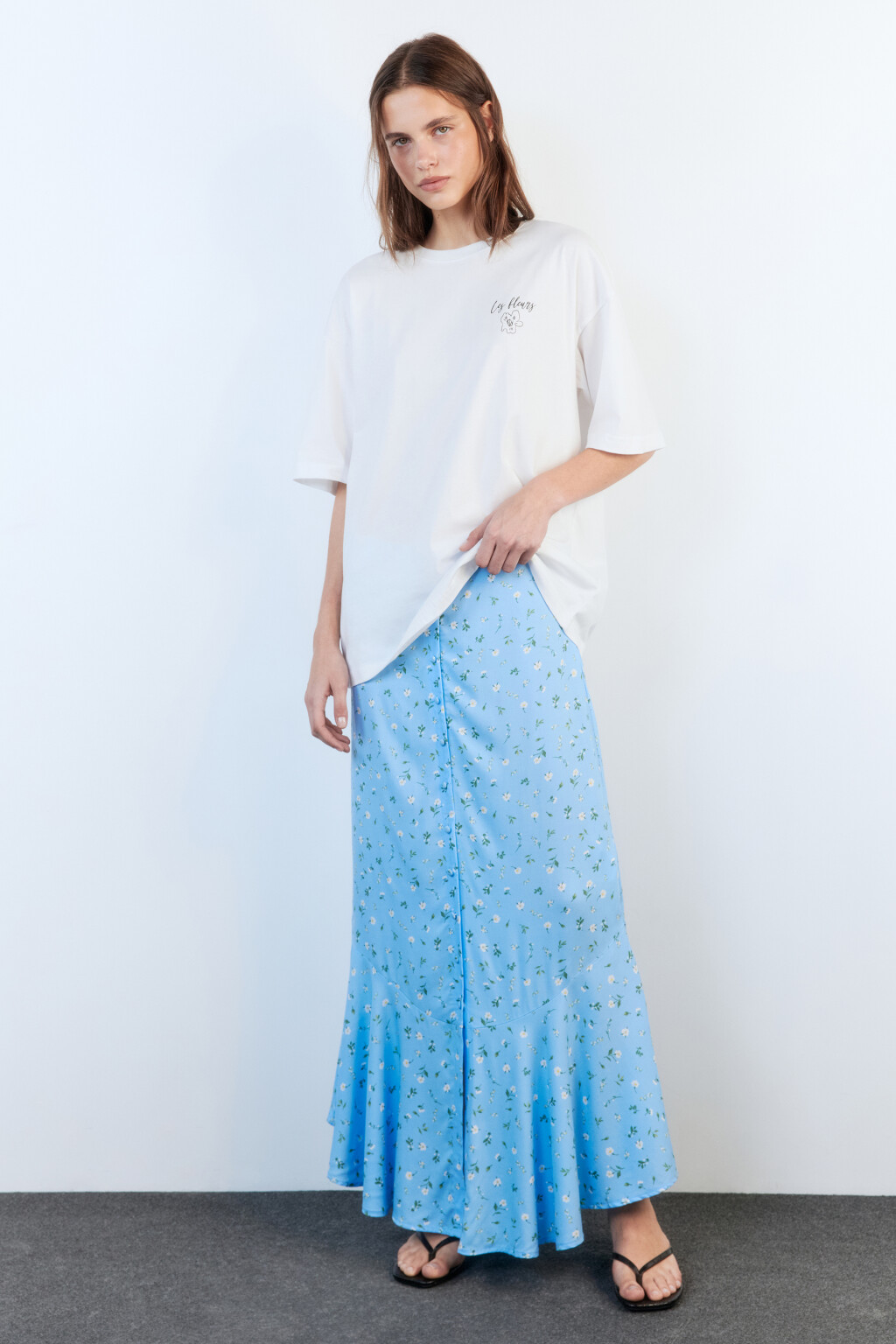 Юбка миди вискозная с пуговицами и воланами - цвет голубой - 5