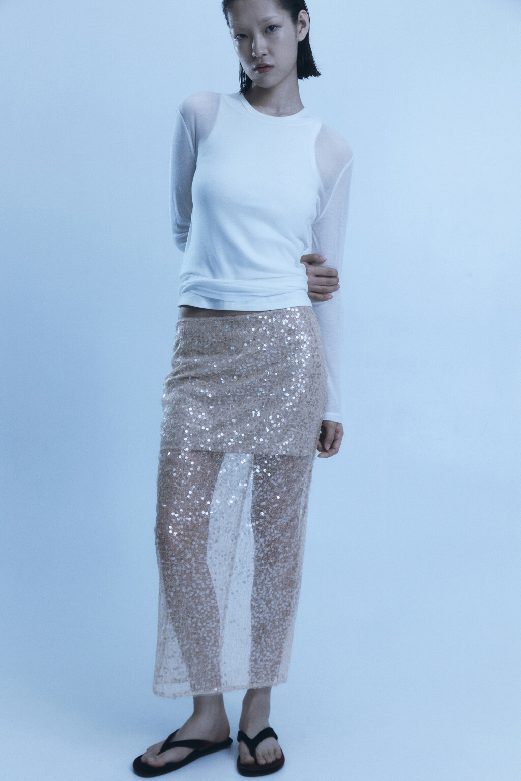 Юбка миди с короткой подкладкой и пайетками - цвет мультиколор - 2