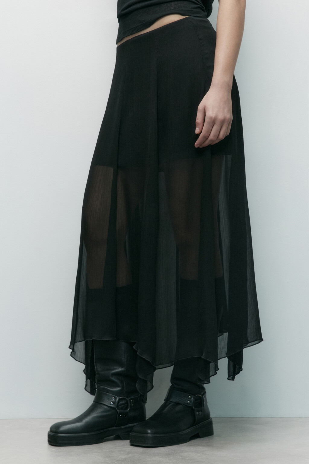 Юбка макси шифоновая с асимметричным низом - цвет черный - 3
