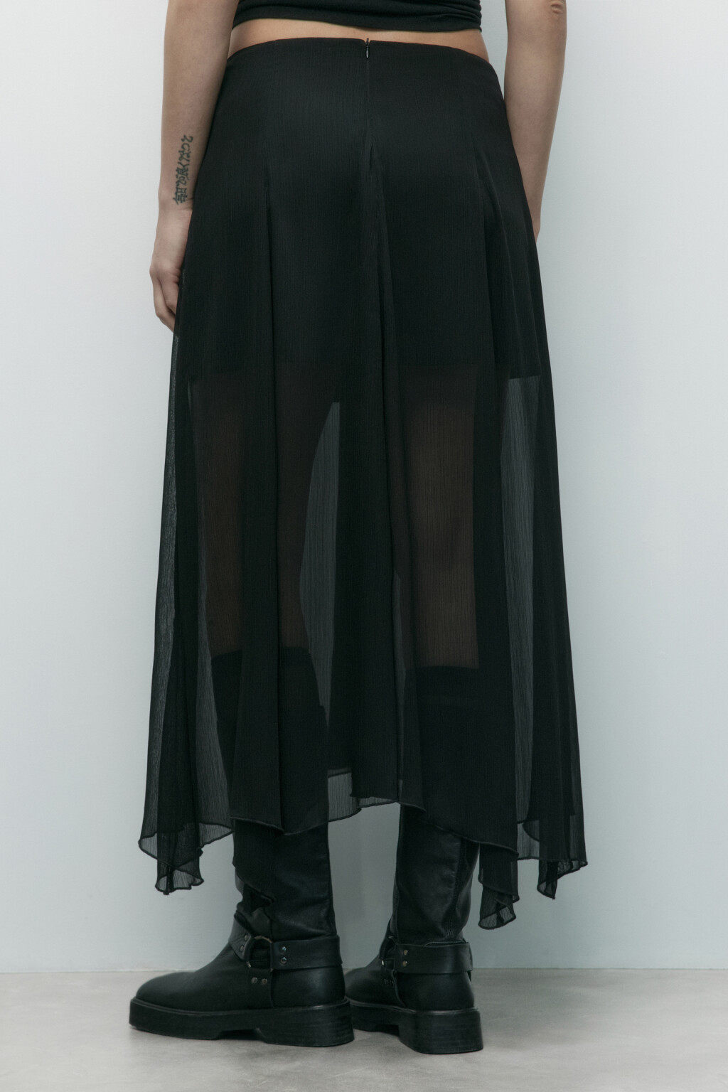 Юбка макси шифоновая с асимметричным низом - цвет черный - 4