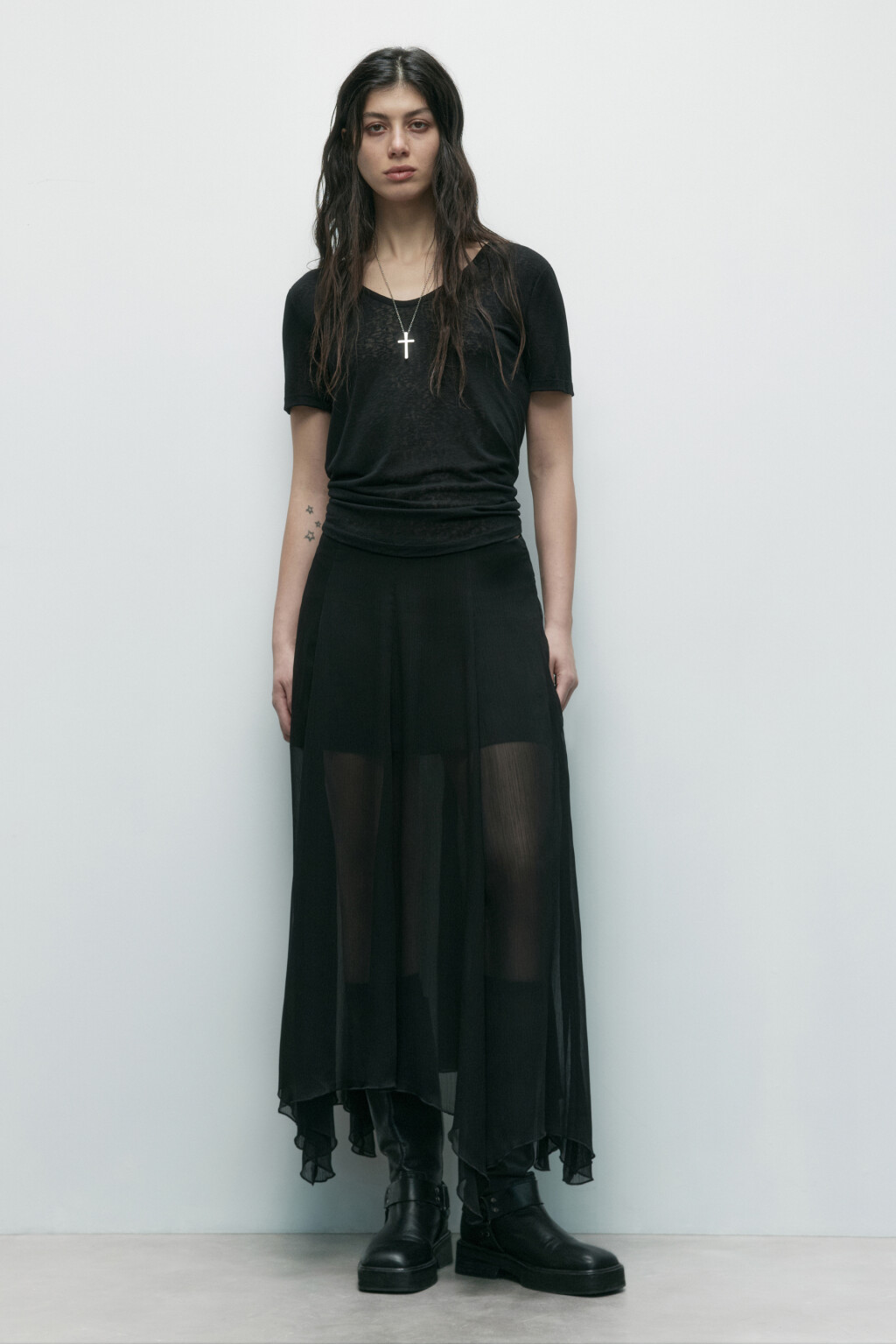 Юбка макси шифоновая с асимметричным низом - цвет черный - 5