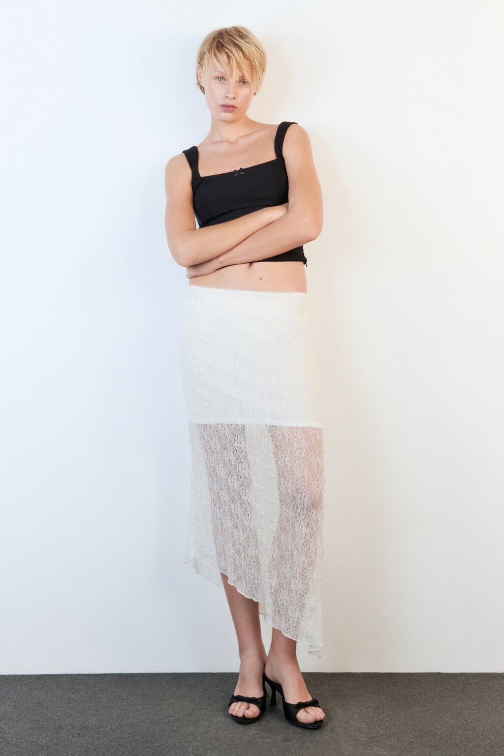 Юбка миди кружевная с асимметричным низом - цвет бежевый - 5