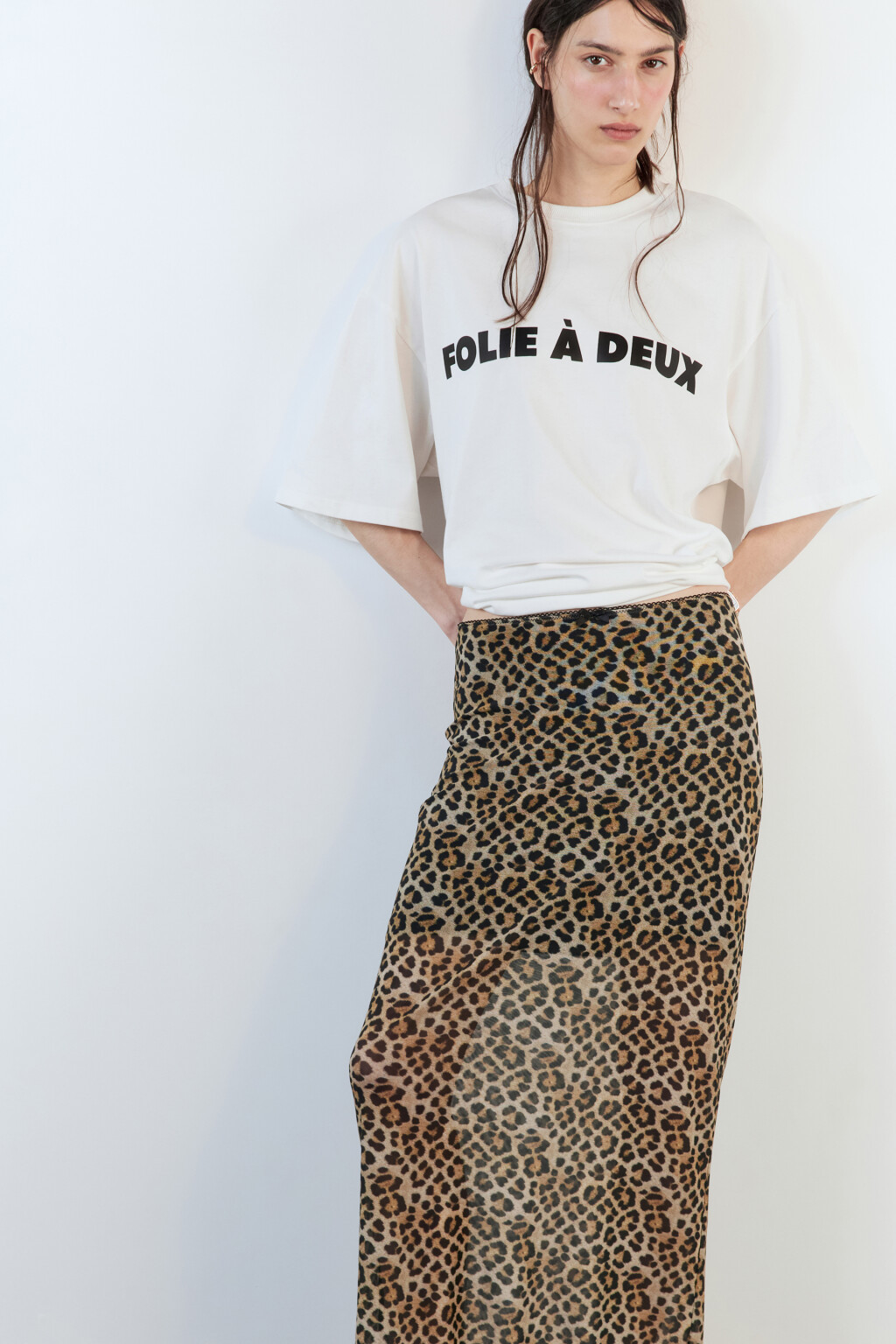 Юбка миди из сетки с принтом и оборками - цвет бежевый - 2