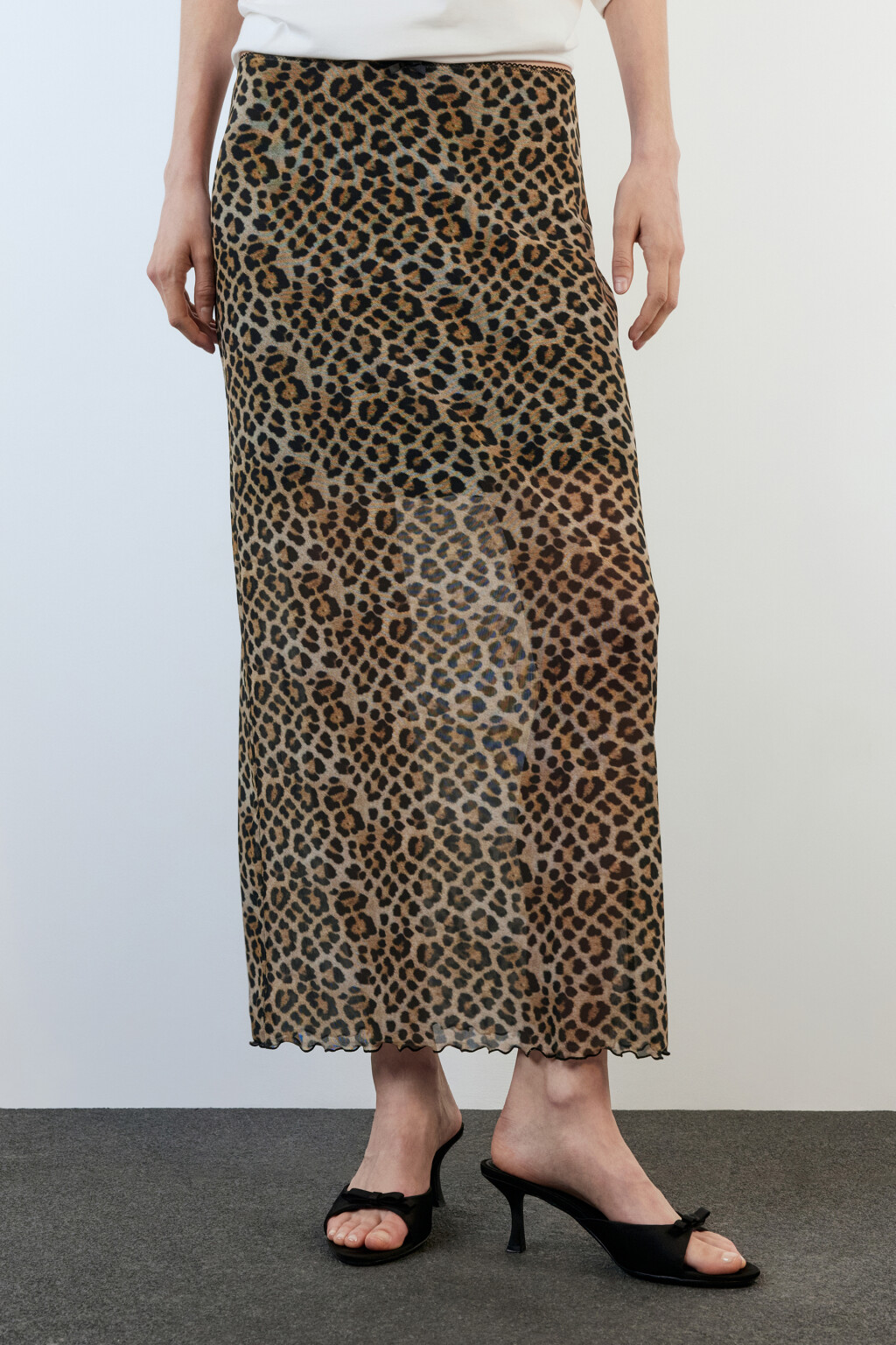 Юбка миди из сетки с принтом и оборками - цвет бежевый - 3