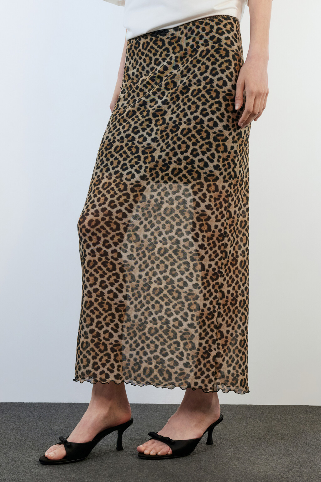 Юбка миди из сетки с принтом и оборками - цвет бежевый - 4