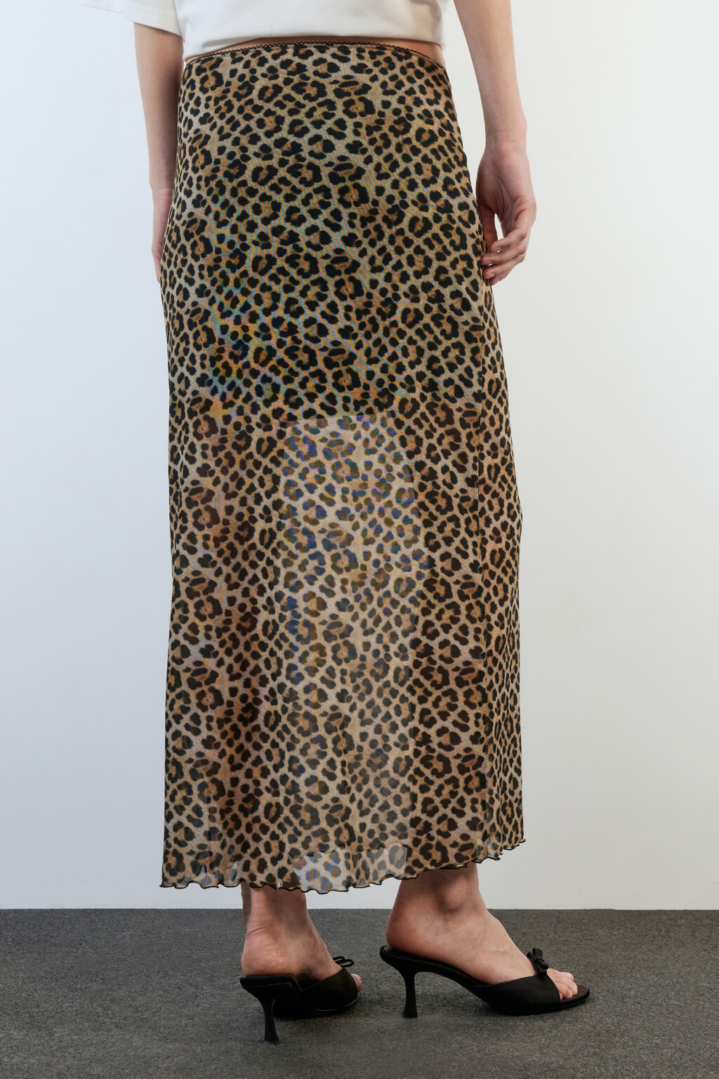 Юбка миди из сетки с принтом и оборками - цвет бежевый - 5