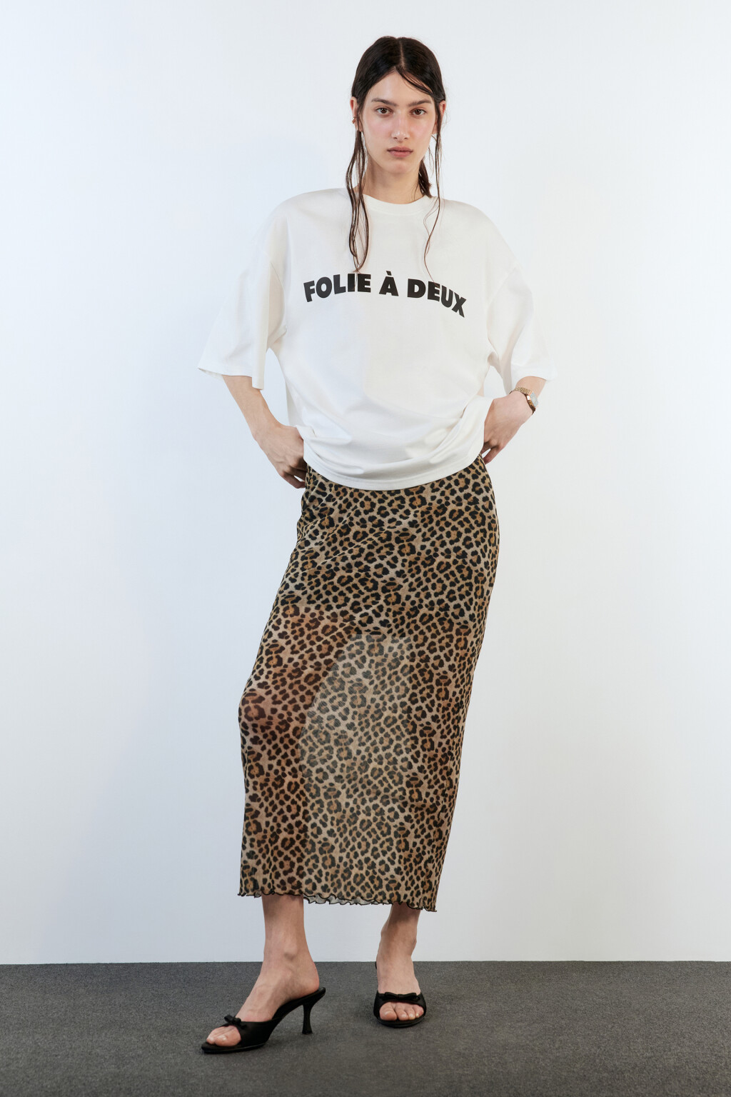 Юбка миди из сетки с принтом и оборками - цвет бежевый - 6