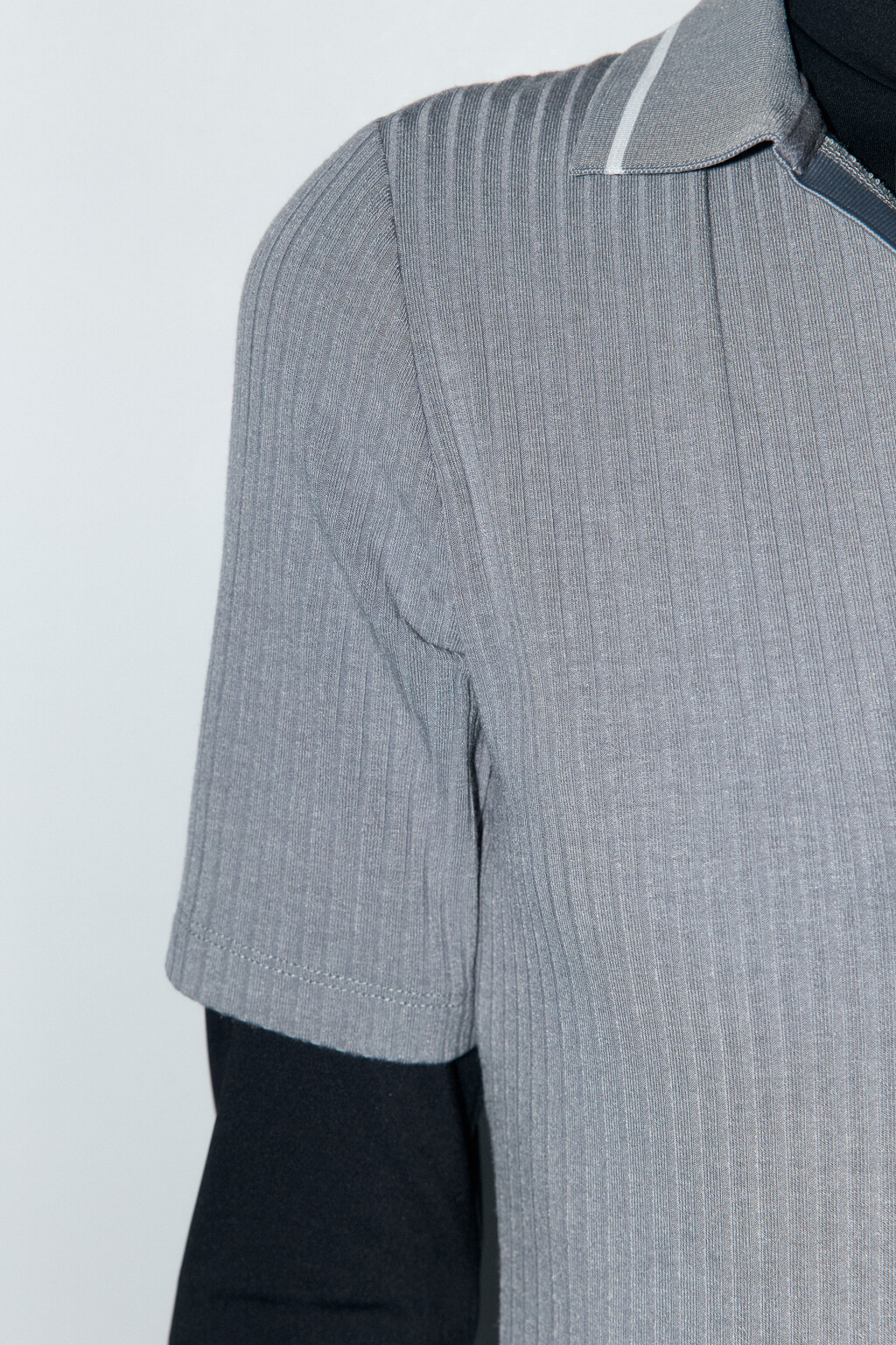 Платье-поло миди облегающее в рубчик - цвет серый - 7