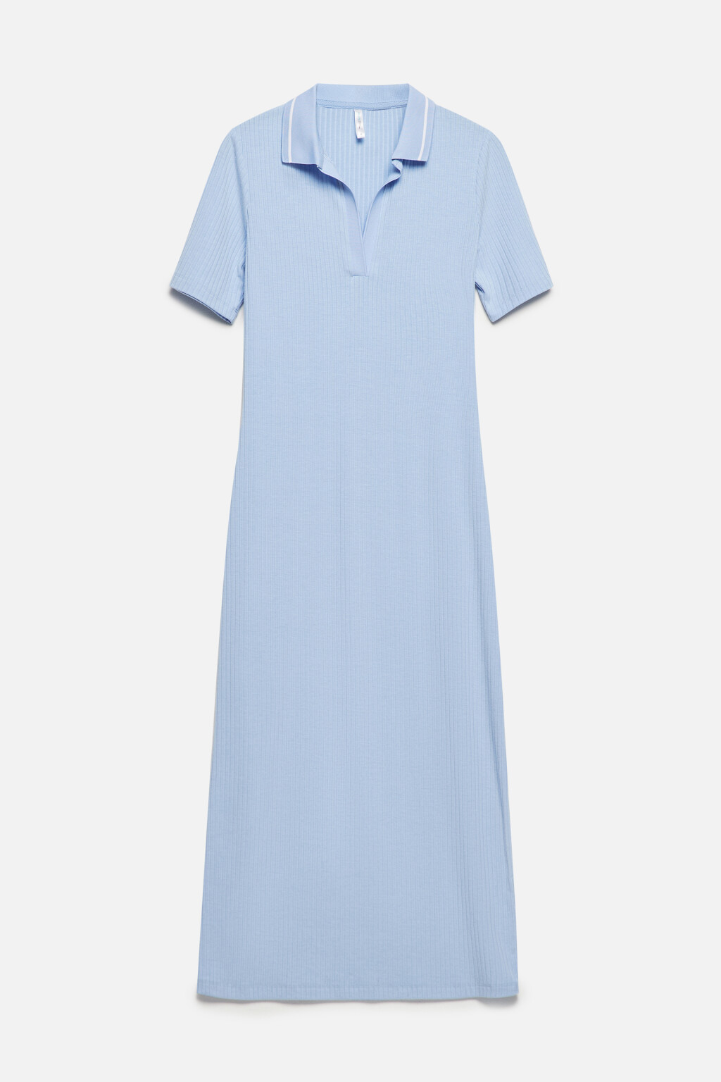 Платье-поло миди облегающее в рубчик - цвет голубой - 8