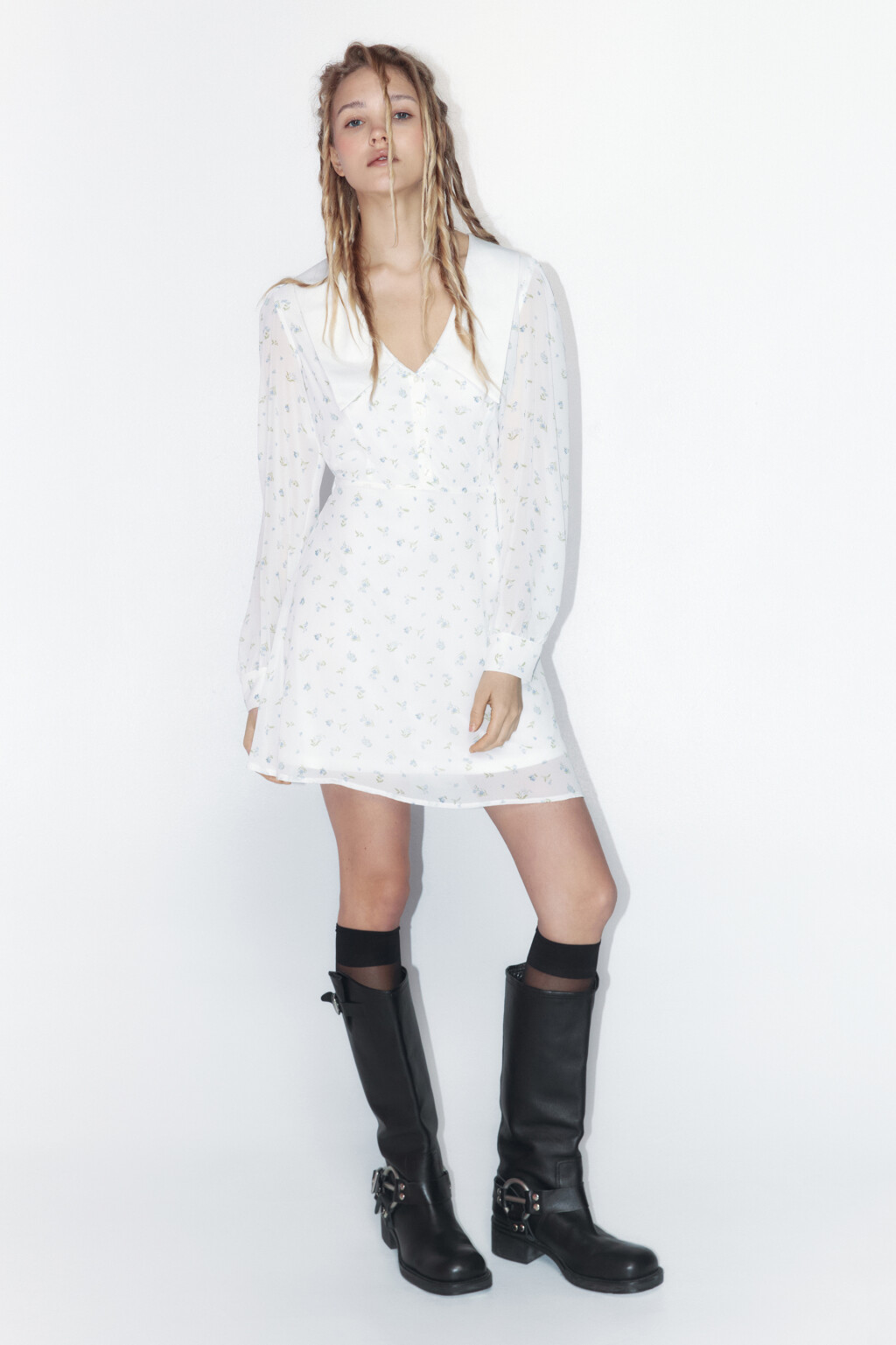 Платье шифоновое с белым воротничком - цвет голубой - 1