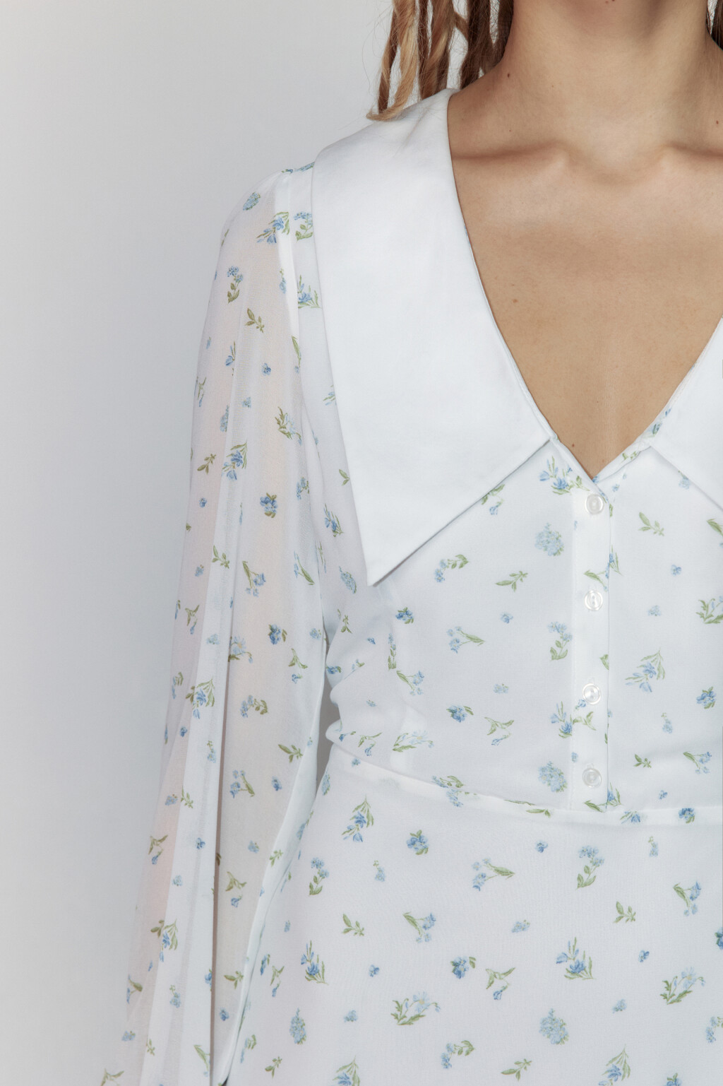 Платье шифоновое с белым воротничком - цвет голубой - 6