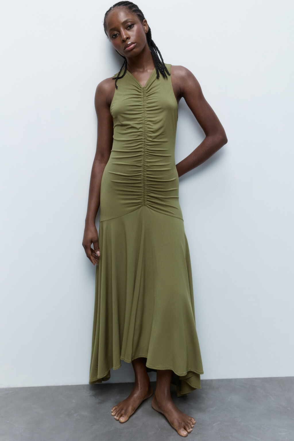 Платье макси облегающее с расклешенной юбкой - цвет зеленый - 1