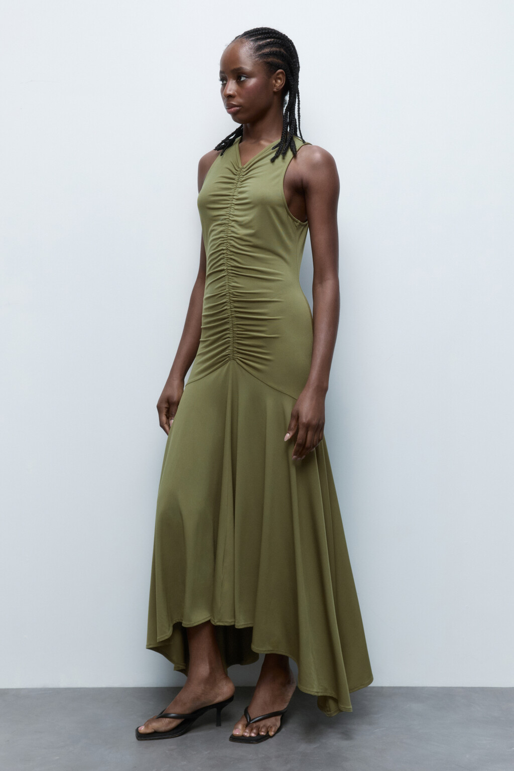 Платье макси облегающее с расклешенной юбкой - цвет зеленый - 3