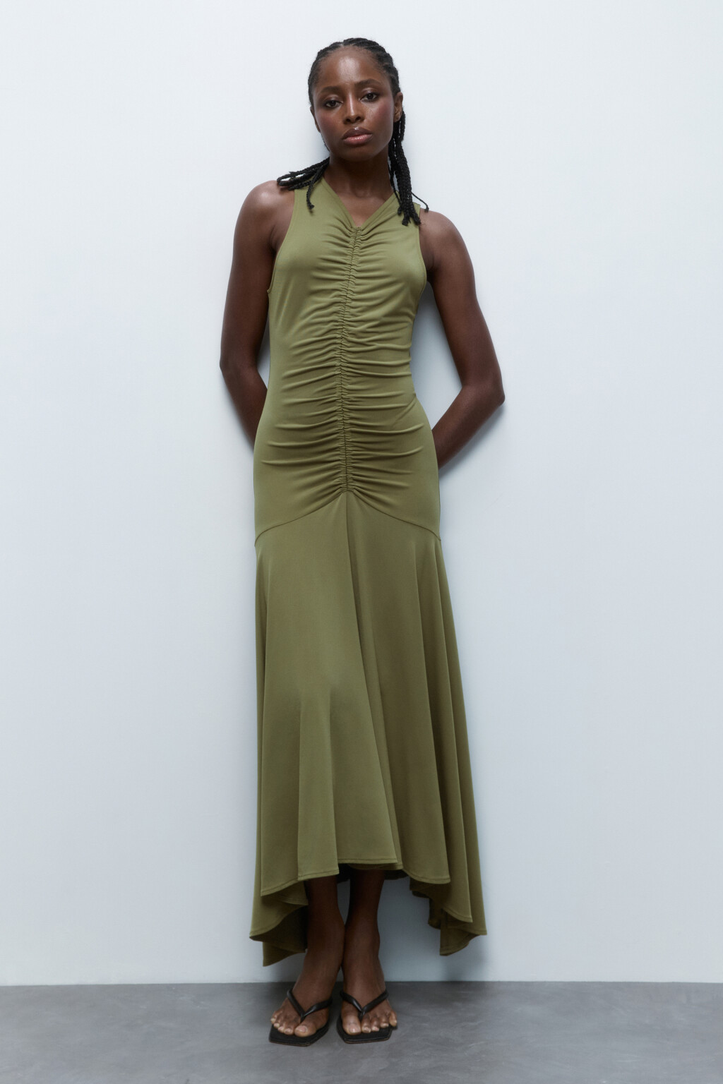 Платье макси облегающее с расклешенной юбкой - цвет зеленый - 5