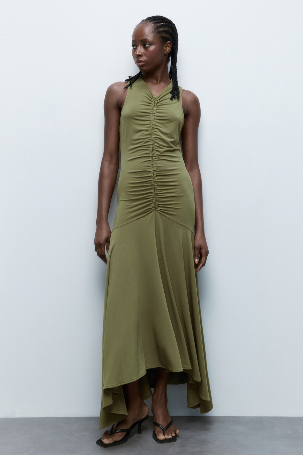Платье макси облегающее с расклешенной юбкой - цвет зеленый - 8