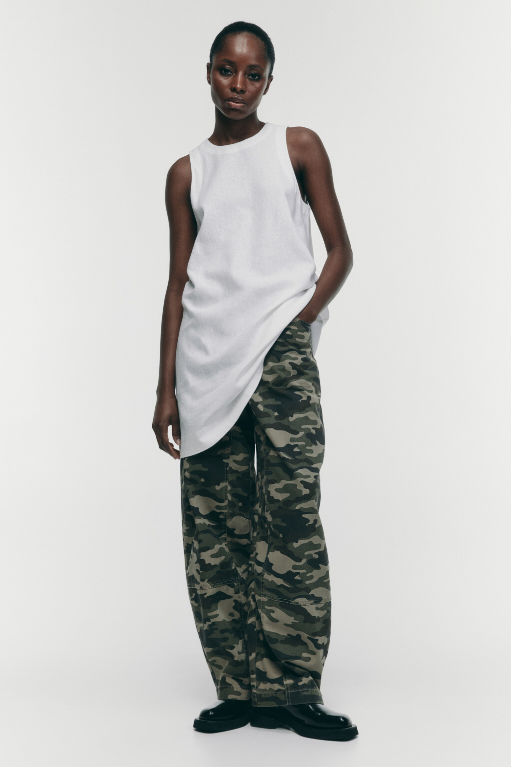 Платье А-силуэта мини льняное - цвет белый - 1