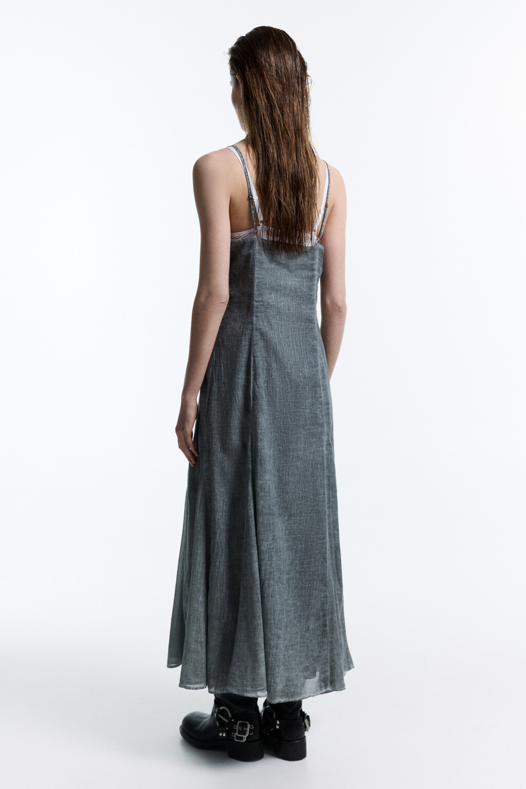 Платье-сарафан миди из вареного хлопка - цвет серый - 4