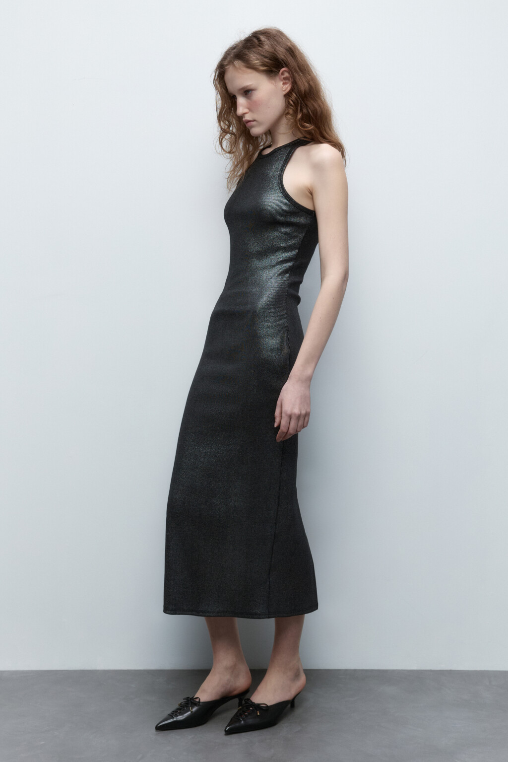 Платье-майка миди хлопковое в рубчик - цвет серый - 2