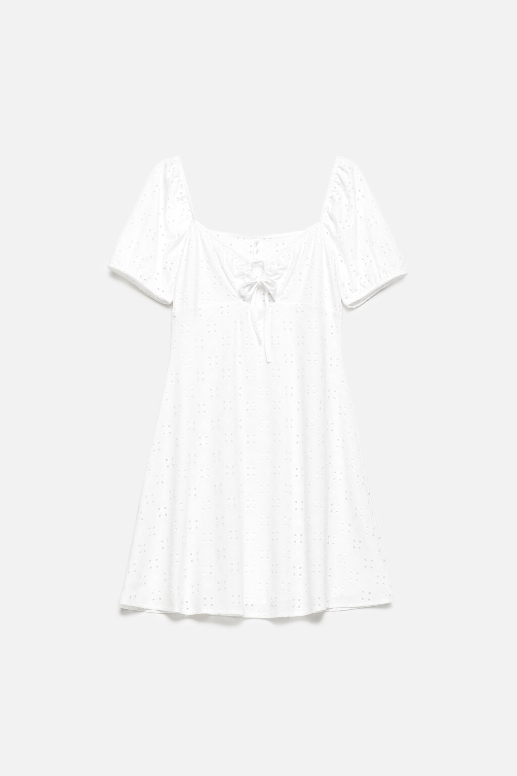 Платье А-силуэта мини с завязками на груди - цвет белый - 8