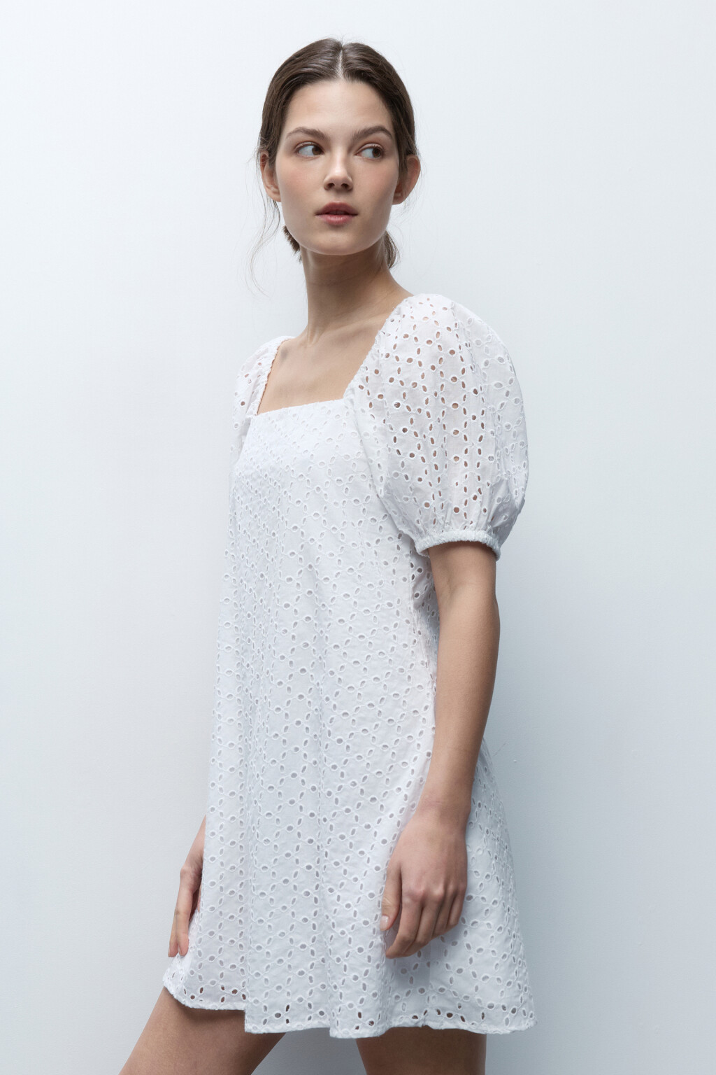 Платье А-силуэта хлопковое ажурное - цвет белый - 3