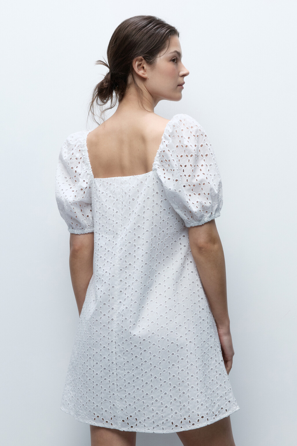 Платье А-силуэта хлопковое ажурное - цвет белый - 4