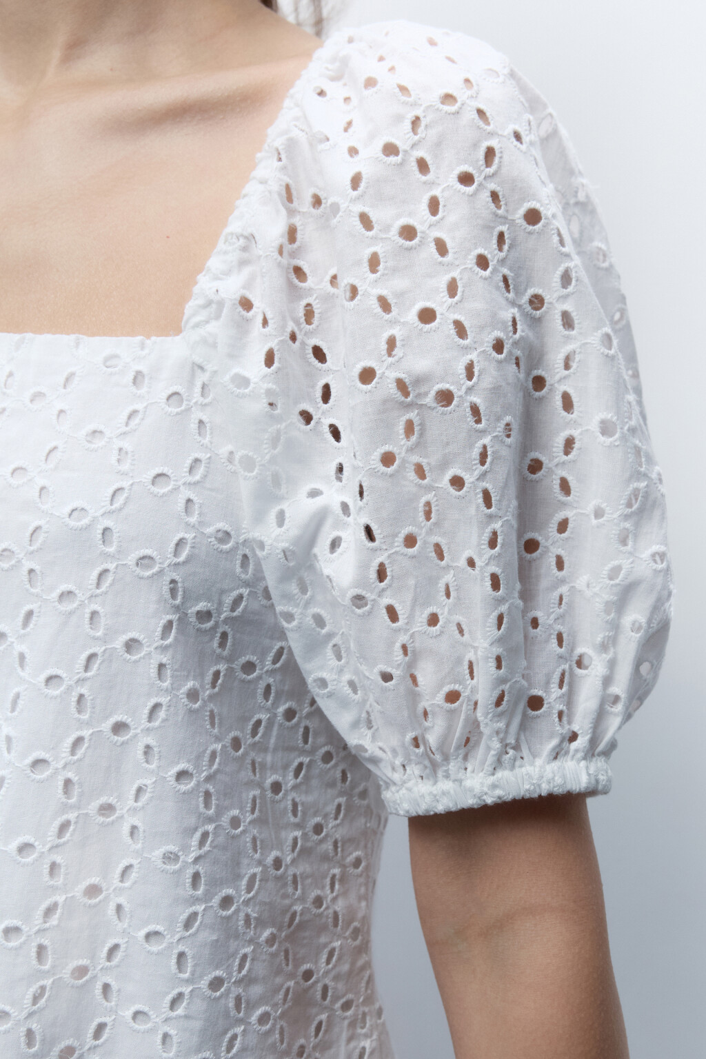 Платье А-силуэта хлопковое ажурное - цвет белый - 7