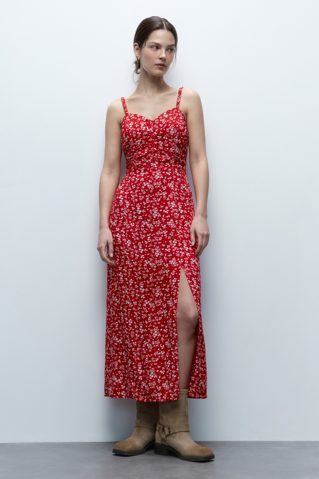 Сарафан миди вискозный с разрезом - цвет красный - 1