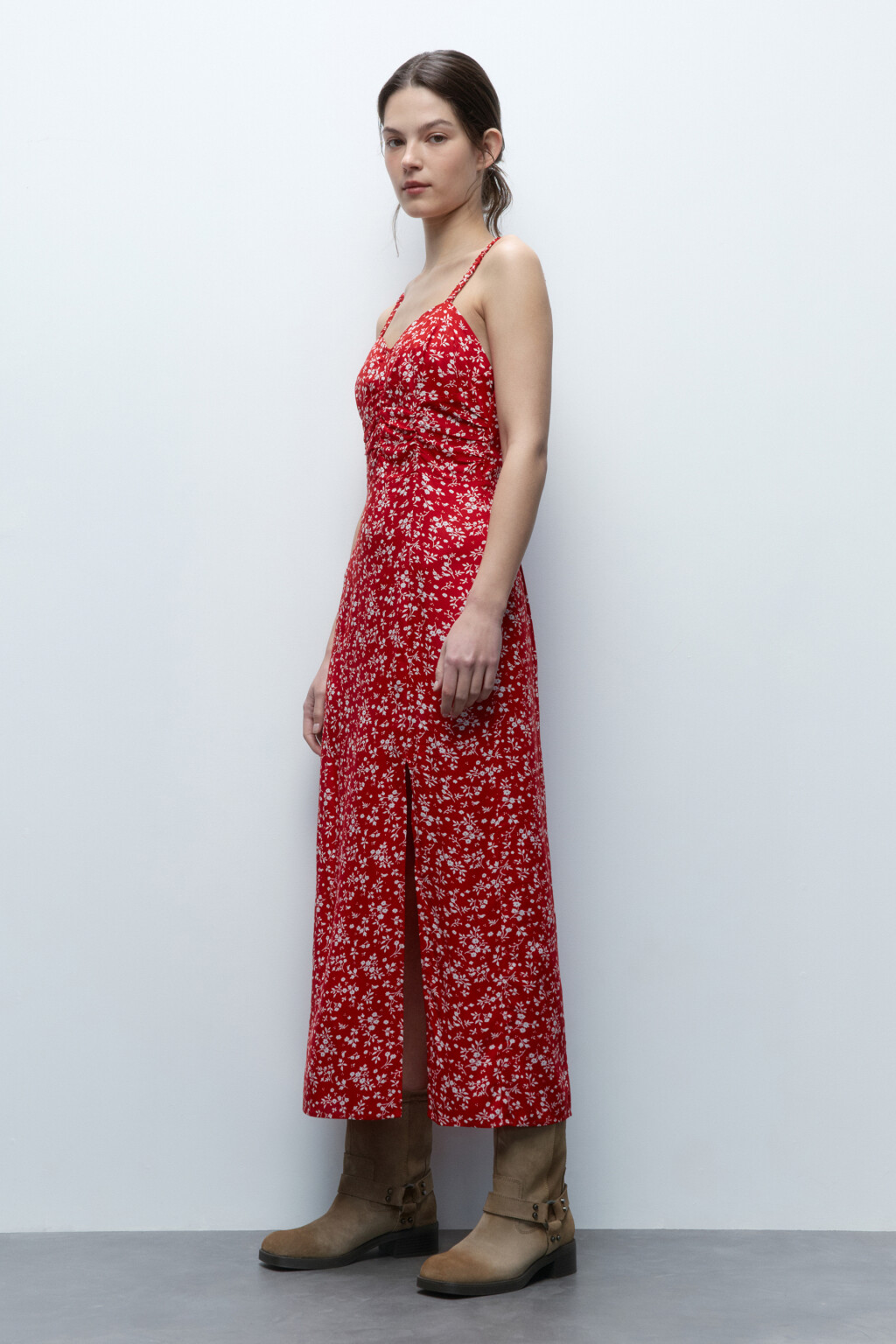 Сарафан миди вискозный с разрезом - цвет красный - 2