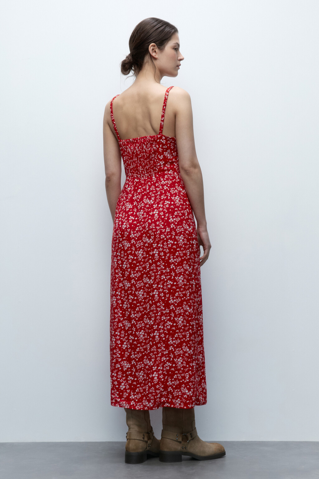 Сарафан миди вискозный с разрезом - цвет красный - 3