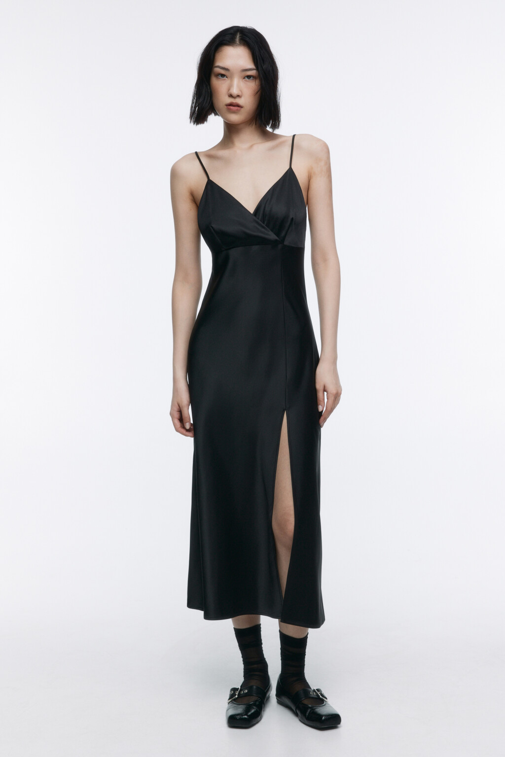 Платье-комбинация миди с разрезом - цвет черный - 2