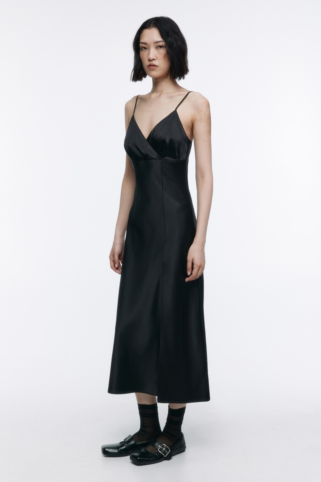 Платье-комбинация миди с разрезом - цвет черный - 3