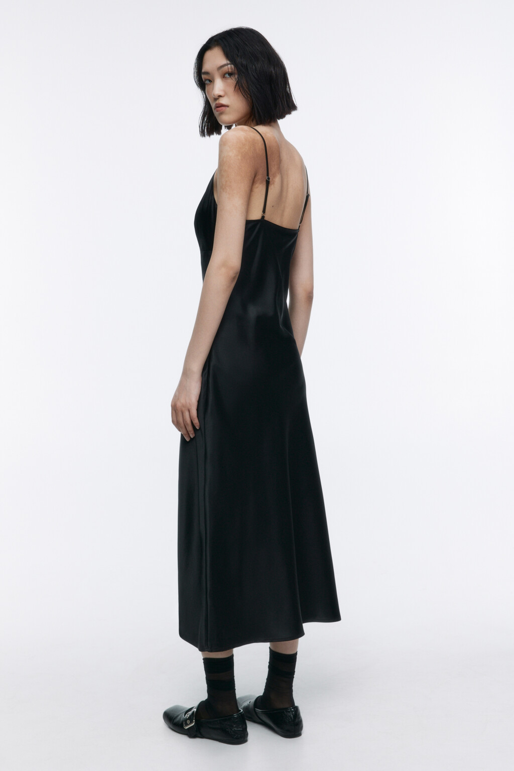 Платье-комбинация миди с разрезом - цвет черный - 4