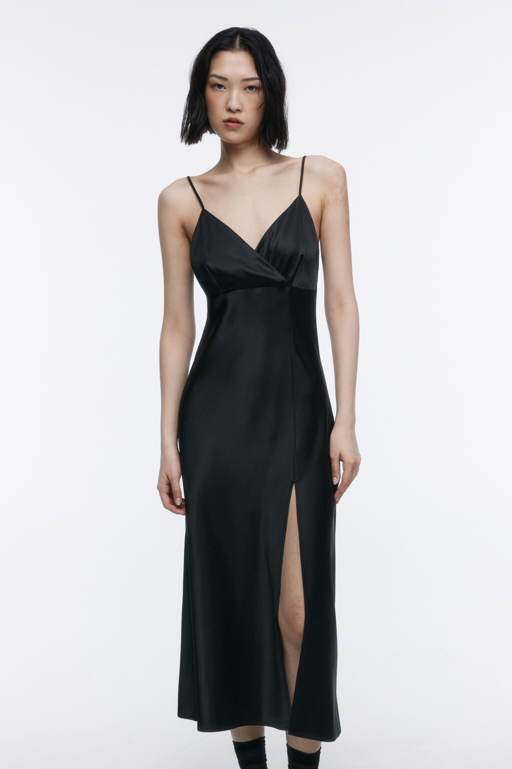 Платье-комбинация миди с разрезом - цвет черный - 8