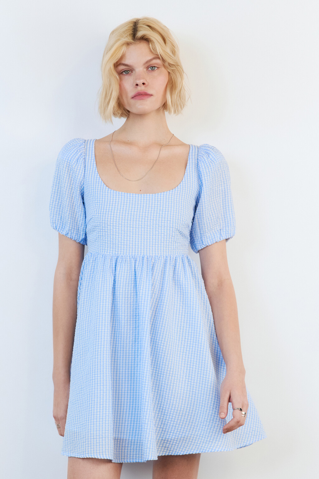 Платье baby-doll мини с коротким рукавом - цвет голубой - 2