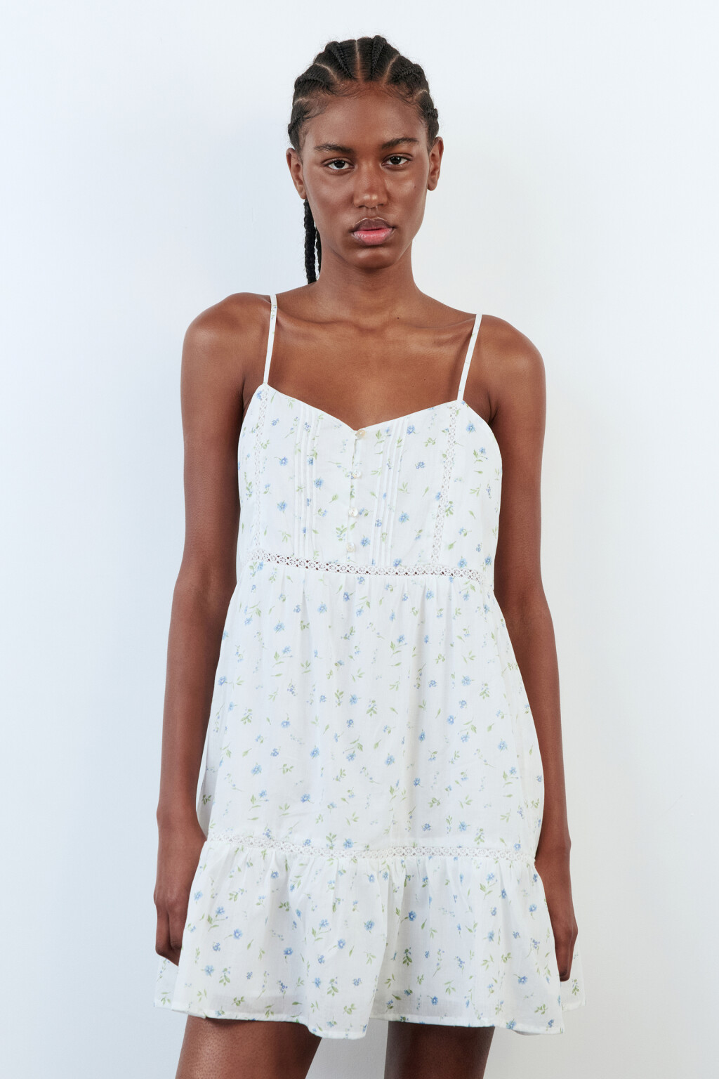 Сарафан-трапеция хлопковый на тонких бретелях - цвет белый - 3